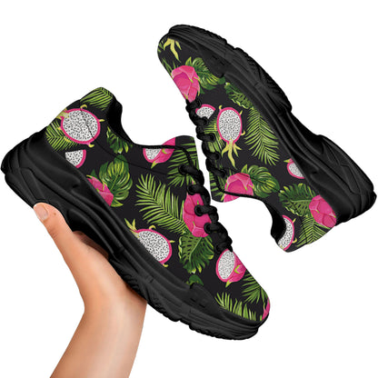 Tropical Pitaya Pattern Print Black Chunky Shoes