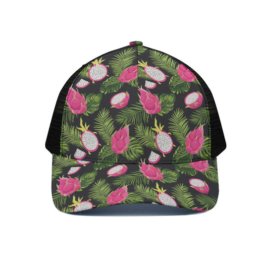 Tropical Pitaya Pattern Print Black Mesh Trucker Cap