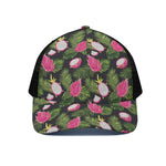 Tropical Pitaya Pattern Print Black Mesh Trucker Cap