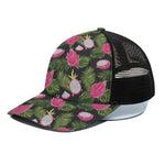 Tropical Pitaya Pattern Print Black Mesh Trucker Cap