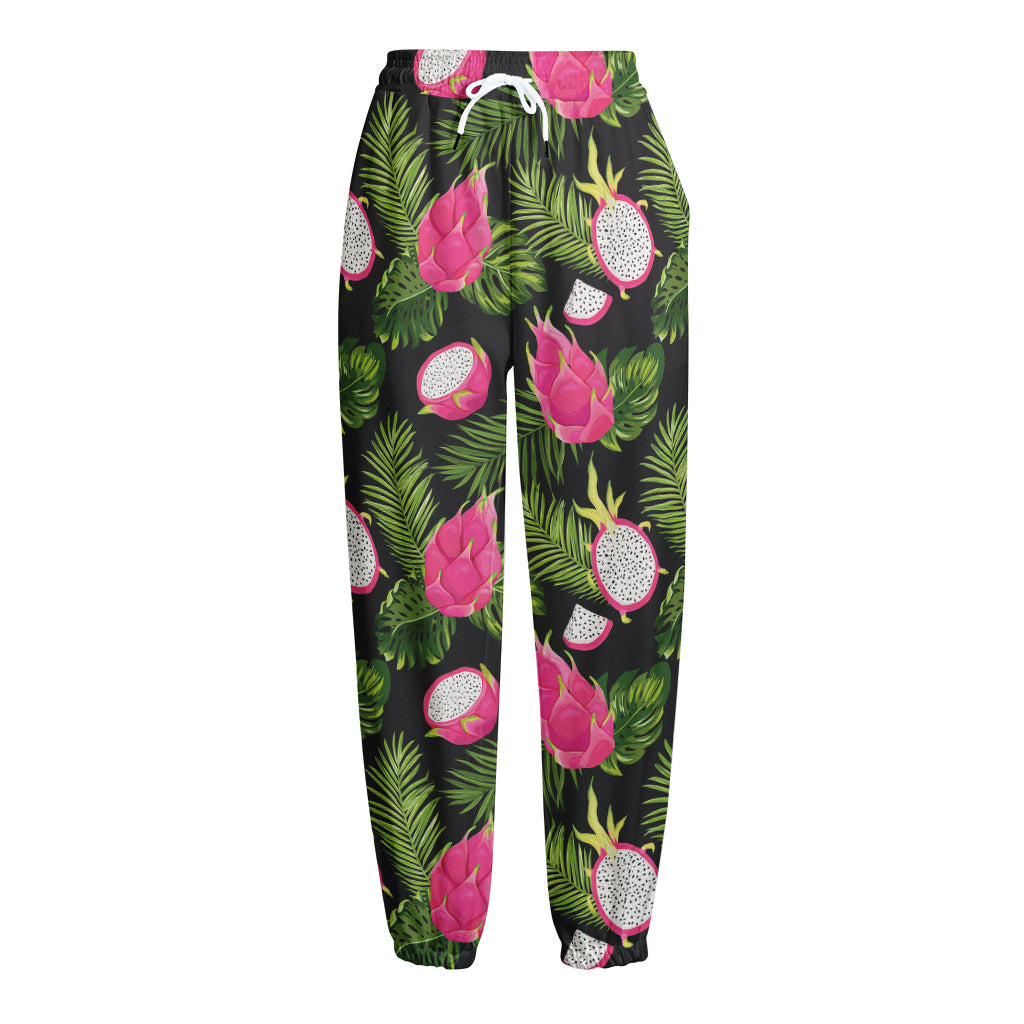 Tropical Pitaya Pattern Print Fleece Lined Knit Pants
