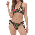 Tropical Pitaya Pattern Print Halter Scoop Tie Side Bikini
