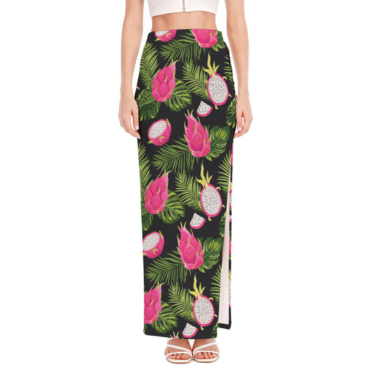 Tropical Pitaya Pattern Print High Slit Maxi Skirt