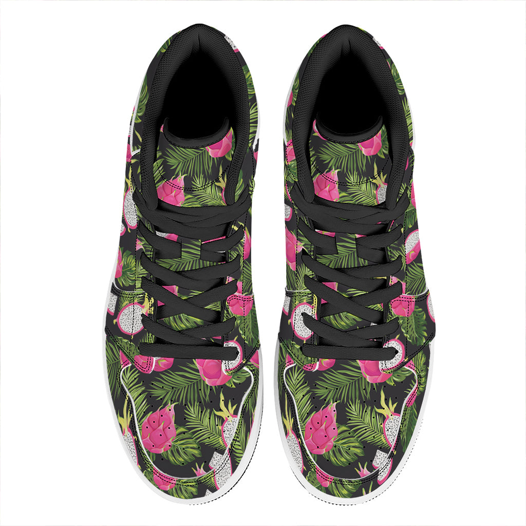 Tropical Pitaya Pattern Print High Top Leather Sneakers