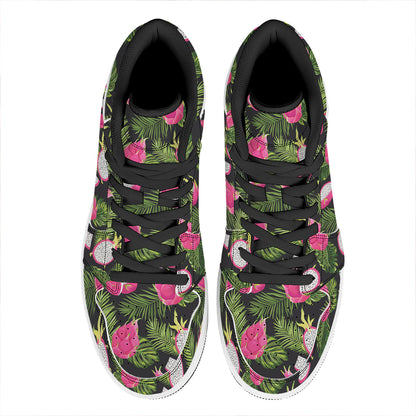 Tropical Pitaya Pattern Print High Top Leather Sneakers