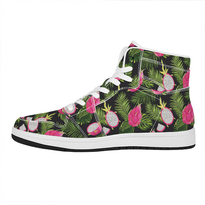 Tropical Pitaya Pattern Print High Top Leather Sneakers
