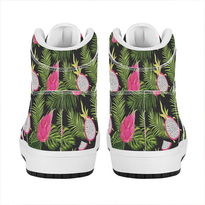 Tropical Pitaya Pattern Print High Top Leather Sneakers