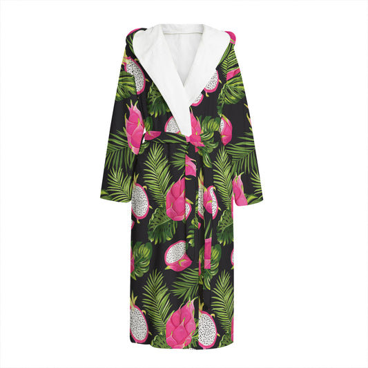 Tropical Pitaya Pattern Print Hooded Bathrobe