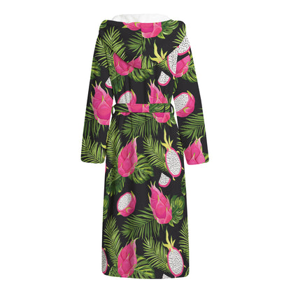 Tropical Pitaya Pattern Print Hooded Bathrobe