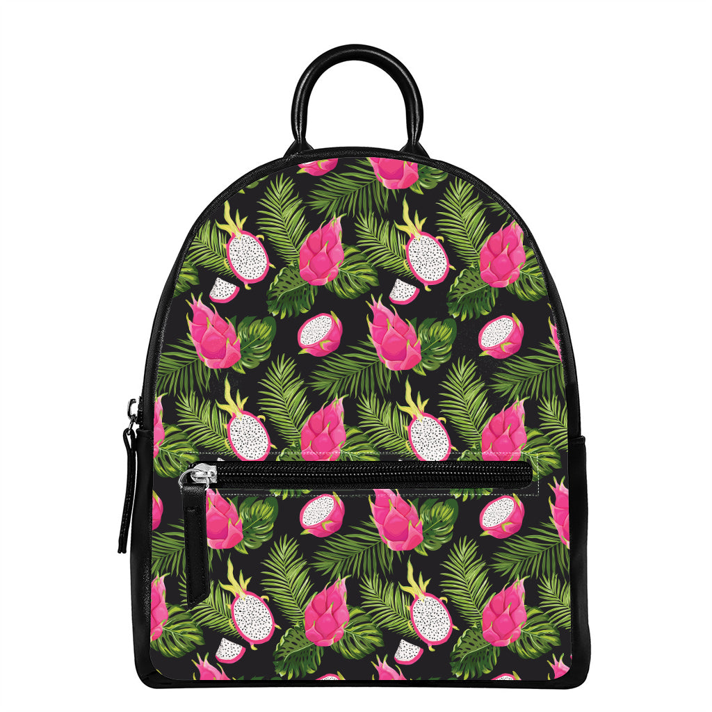 Tropical Pitaya Pattern Print Leather Backpack