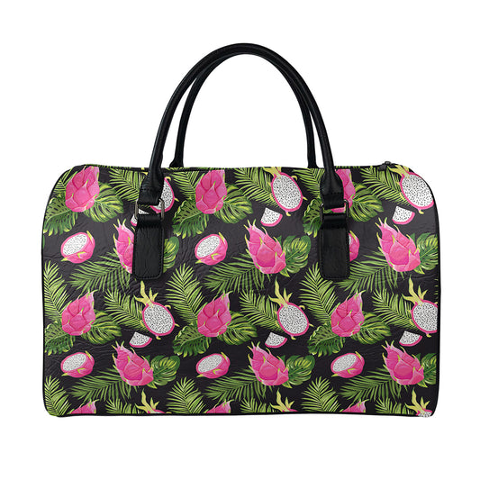 Tropical Pitaya Pattern Print Leather Duffle Bag