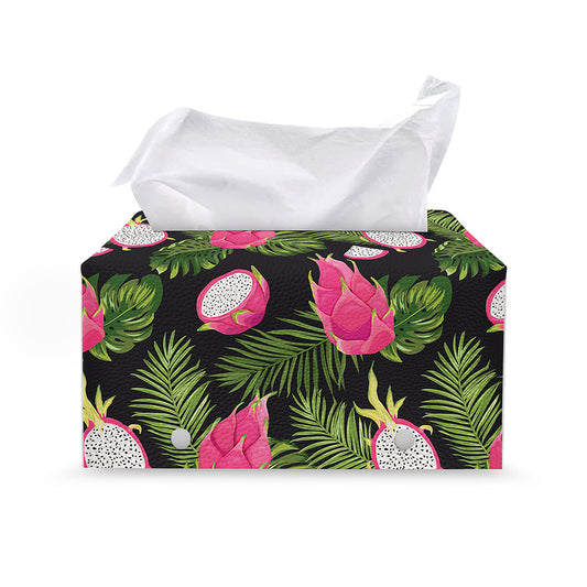 Tropical Pitaya Pattern Print Leather Tissue Box Cover