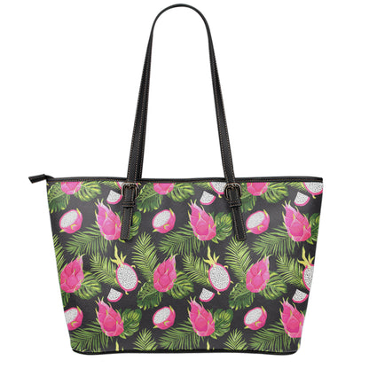Tropical Pitaya Pattern Print Leather Tote Bag
