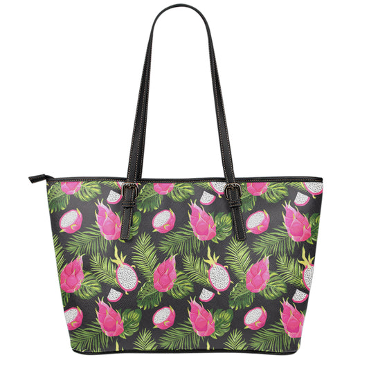 Tropical Pitaya Pattern Print Leather Tote Bag