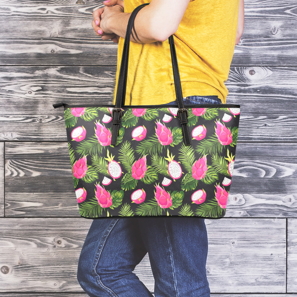Tropical Pitaya Pattern Print Leather Tote Bag