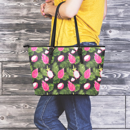Tropical Pitaya Pattern Print Leather Tote Bag