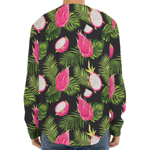 Tropical Pitaya Pattern Print Long Sleeve Baseball Jersey