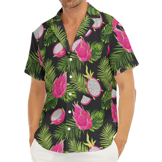 Tropical Pitaya Pattern Print Men's Deep V-Neck Shirt