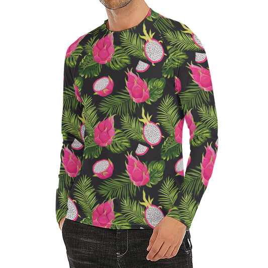 Tropical Pitaya Pattern Print Men's Long Sleeve Rash Guard