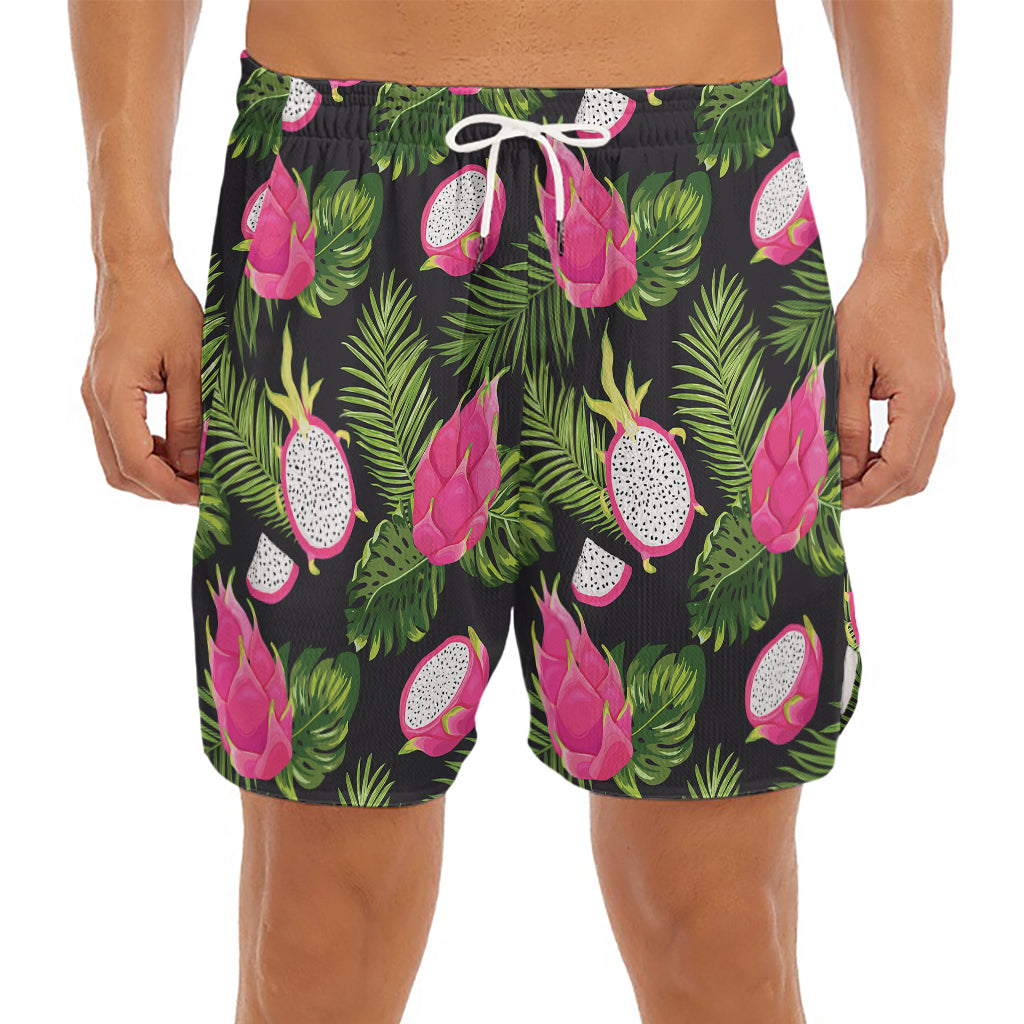 Tropical Pitaya Pattern Print Men's Split Running Shorts