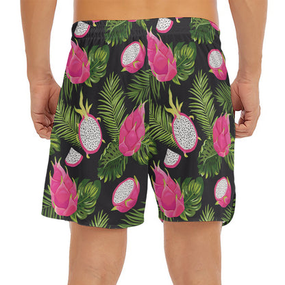 Tropical Pitaya Pattern Print Men's Split Running Shorts