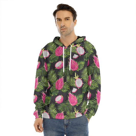 Tropical Pitaya Pattern Print Men's Velvet Pullover Hoodie