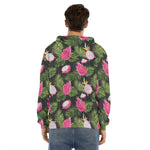 Tropical Pitaya Pattern Print Men's Velvet Pullover Hoodie