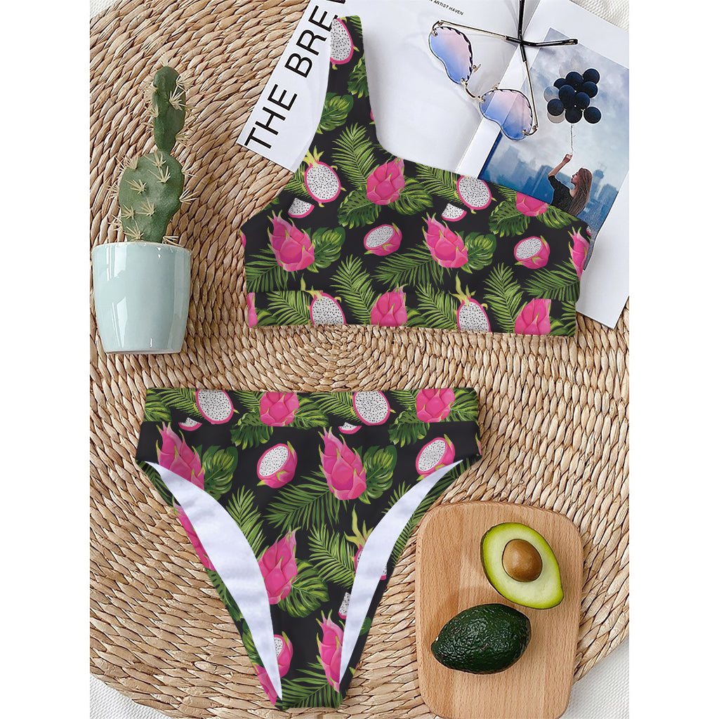 Tropical Pitaya Pattern Print One Shoulder Bikini Top