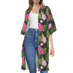 Tropical Pitaya Pattern Print Open Front Beach Cover Up