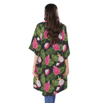 Tropical Pitaya Pattern Print Open Front Beach Cover Up