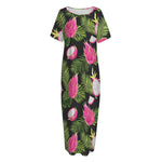 Tropical Pitaya Pattern Print Short Sleeve Long Nightdress
