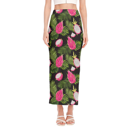 Tropical Pitaya Pattern Print Side Slit Maxi Skirt