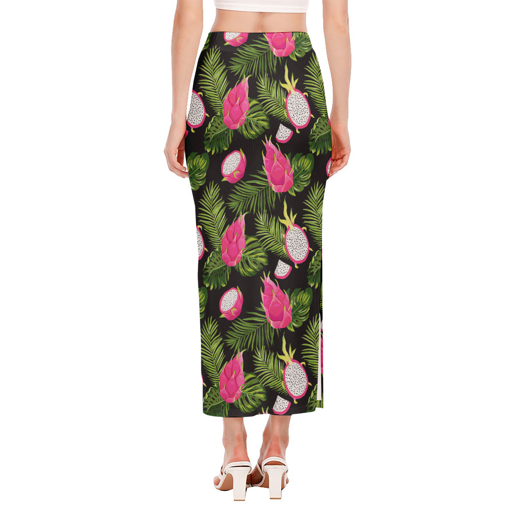 Tropical Pitaya Pattern Print Side Slit Maxi Skirt