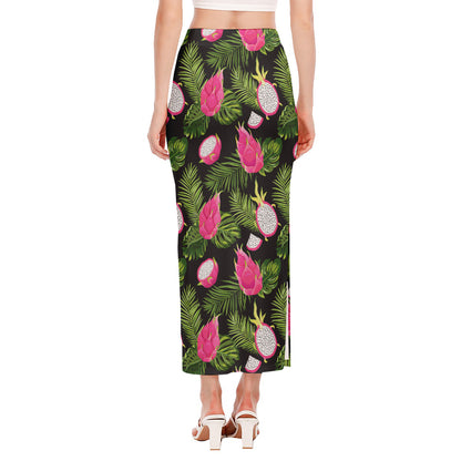 Tropical Pitaya Pattern Print Side Slit Maxi Skirt