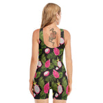 Tropical Pitaya Pattern Print Sleeveless One Piece Swimsuit
