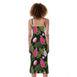Tropical Pitaya Pattern Print Slim Fit Midi Cami Dress