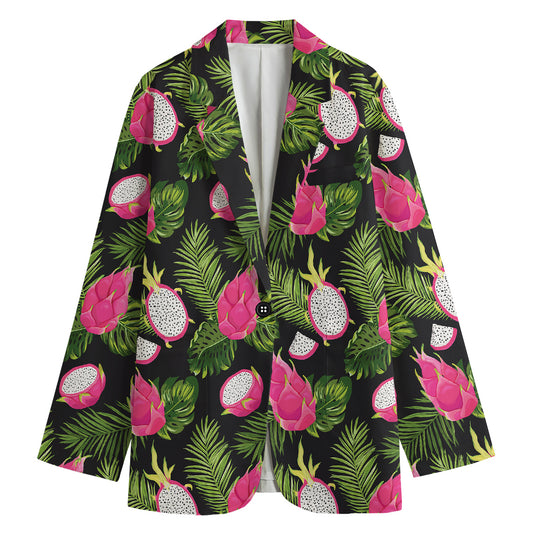 Tropical Pitaya Pattern Print Women's Cotton Blazer