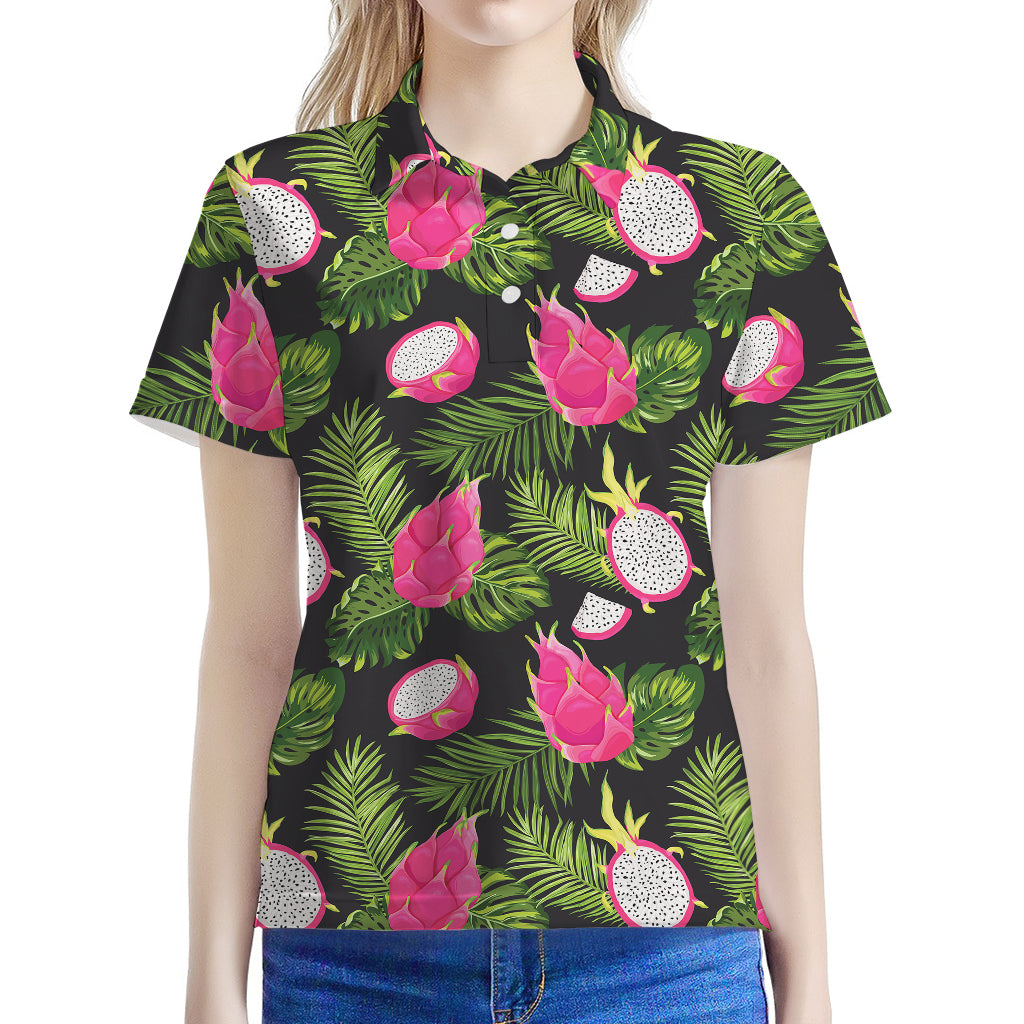 Tropical Pitaya Pattern Print Women's Polo Shirt