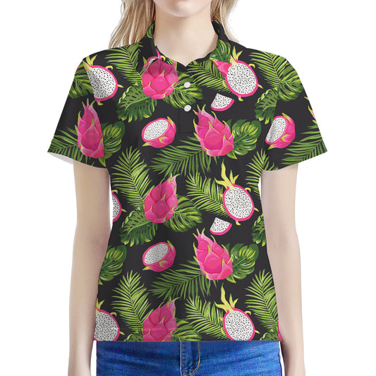 Tropical Pitaya Pattern Print Women's Polo Shirt