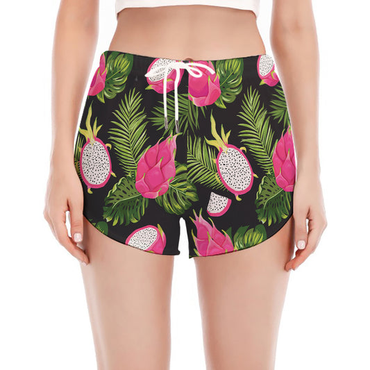 Tropical Pitaya Pattern Print Women's Split Running Shorts