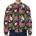 Tropical Pitaya Pattern Print Zip Sleeve Bomber Jacket
