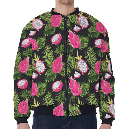 Tropical Pitaya Pattern Print Zip Sleeve Bomber Jacket
