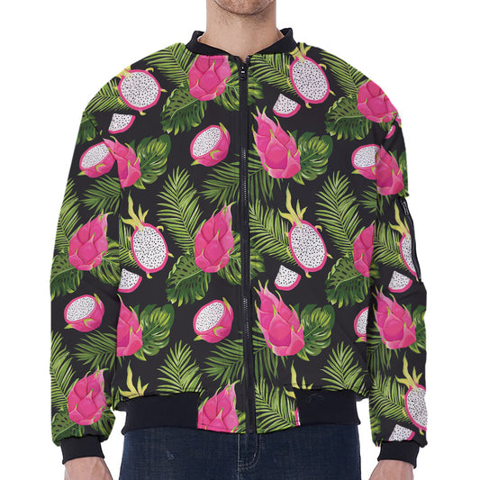 Tropical Pitaya Pattern Print Zip Sleeve Bomber Jacket