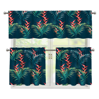 Tropical Plants Hawaii Pattern Print 3 Piece Kitchen Curtains
