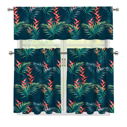 Tropical Plants Hawaii Pattern Print 3 Piece Kitchen Curtains