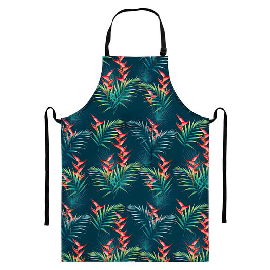 Tropical Plants Hawaii Pattern Print Bib Apron With Pocket