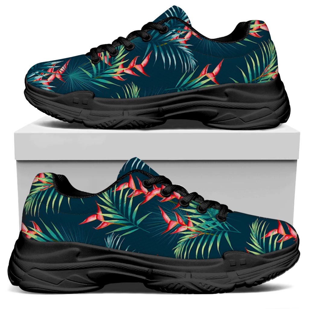 Tropical Plants Hawaii Pattern Print Black Chunky Shoes