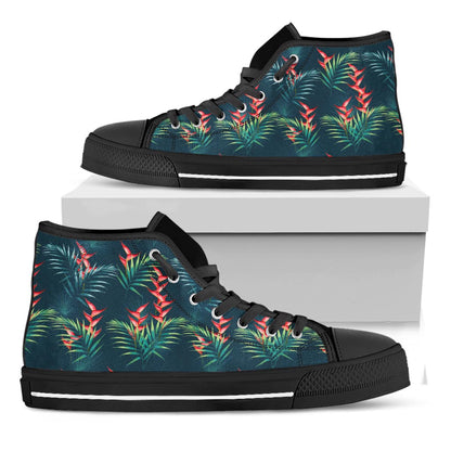 Tropical Plants Hawaii Pattern Print Black High Top Sneakers