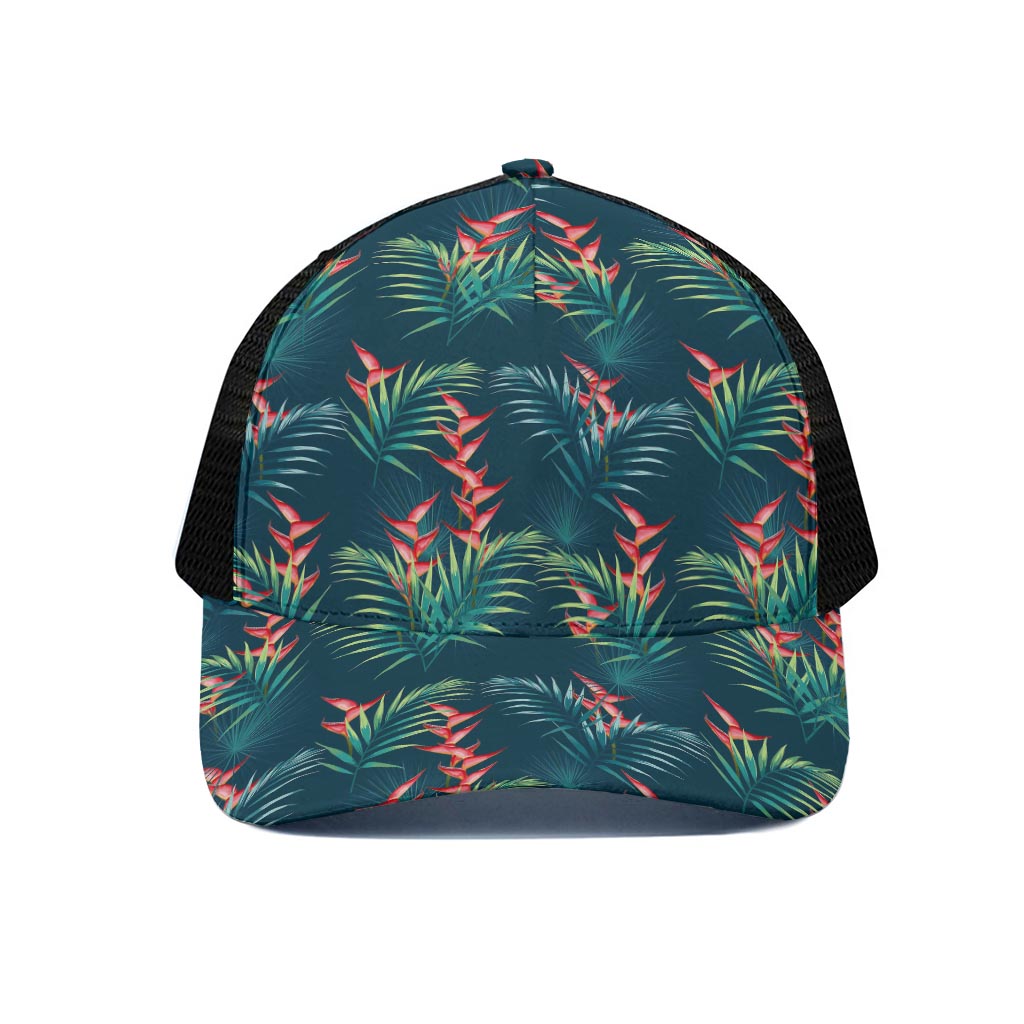 Tropical Plants Hawaii Pattern Print Black Mesh Trucker Cap
