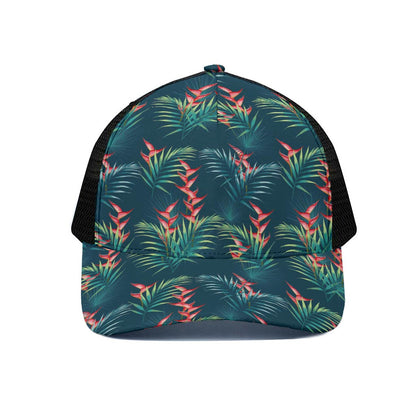 Tropical Plants Hawaii Pattern Print Black Mesh Trucker Cap